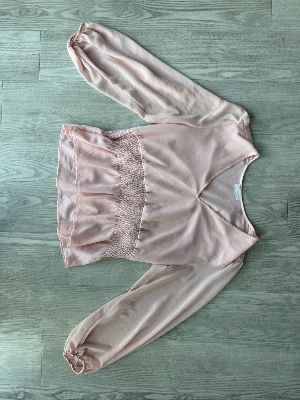 Blush Pink V-Neck Smocked Waist Peplum Blouse